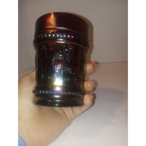 Vintage Dugan Amethyst Carnival Glass Peacock At The Fountain‎ Tumbler - Picture 2 of 5